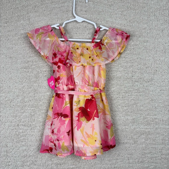 The Children's Place Girls Dress 18-24M Pink‎ Multi Floral Lined Cold Shoulder - Picture 5 of 8